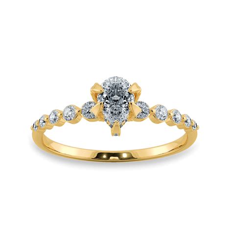 0.50cts. Pear Cut Solitaire Halo Diamond Accents 18K Yellow Gold Ring ...