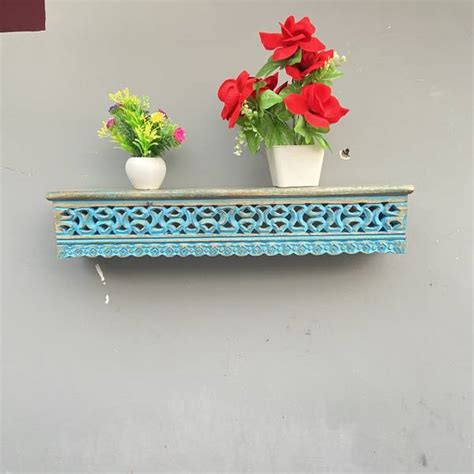 ONLINECRAFTS WOODEN JALI CARVING SHELF Wooden Wall Shelf - Price History