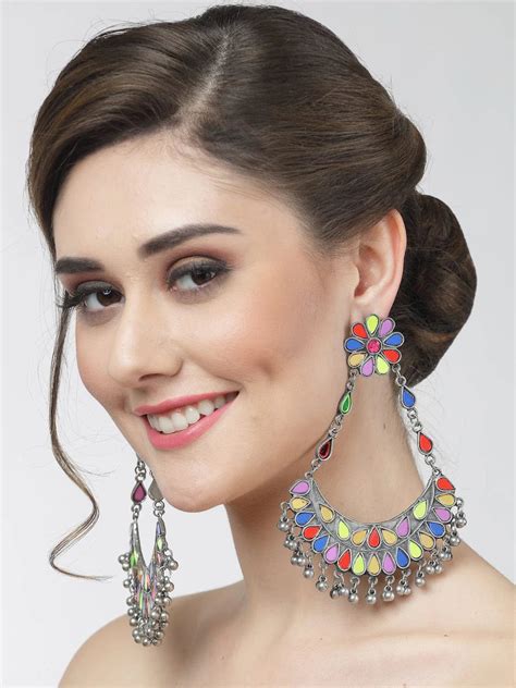 Mirror Studed Afghani Chandbalis – Bloom - By Sushmita