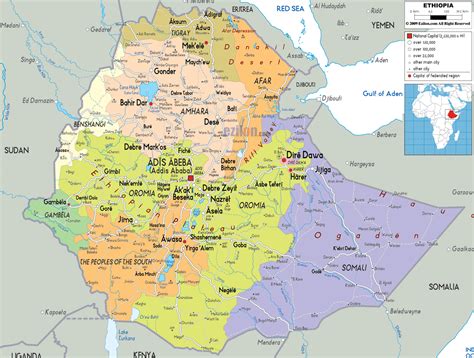 Large detailed administrative map of Ethiopia with all cities, roads ...