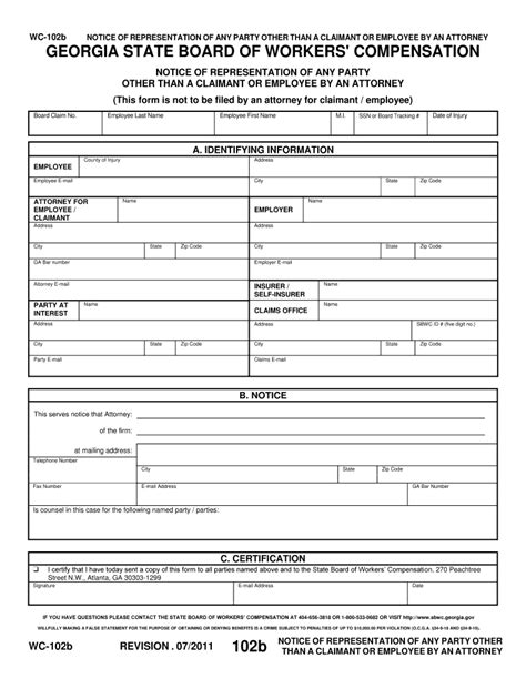 2011-2026 Form GA WC-102b - Blank Fillable Template | Fill Out, Print ...