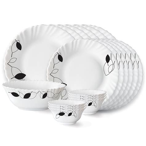 Larah by Borosil Shadow Fluted Series Opalware Dinner Set | 19 Pieces ...