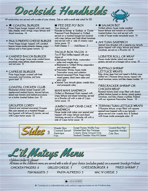 Snooky's on the Water in Little River, SC | Sandwiches Menu