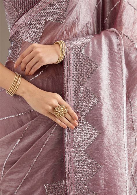 Buy Mauve Sequins Tissue Saree - Koskii