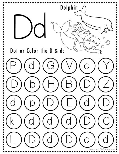 Free Mermaid Themed Letter D Dot Worksheets