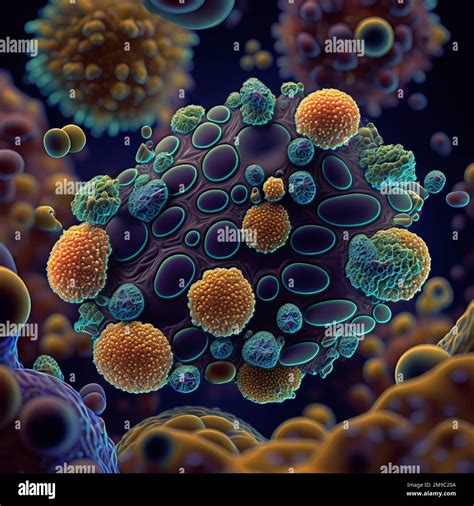 Abstract pathogenic virus cell, cancer cell under microscope, malignant ...