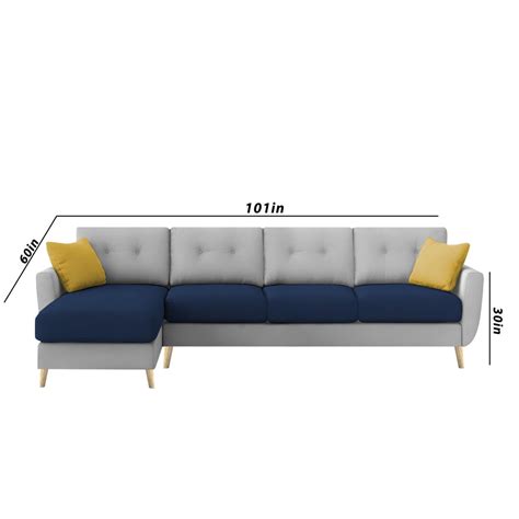 Lizel LHS 6 Seater L Shape Sofa Set for Living Room (Blue Grey Fabric)