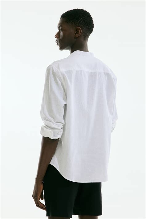 Regular Fit Linen-blend shirt - White - Men | H&M IN