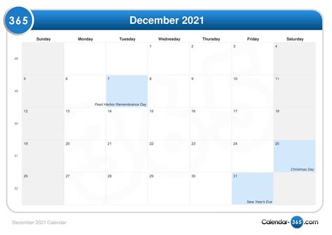 December 2021 Calendar