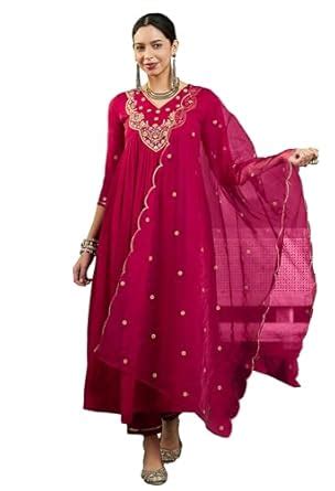 Buy LYMI LABEL Rose Vichitra Zari Sequence Thread Embroidered Kurta ...