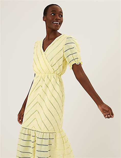 Buy Pure Cotton Broderie Midaxi Wrap Dress at Marks & Spencer