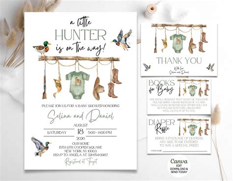Editable A Little Hunter is on the Way Baby Shower Invitation Pack ...