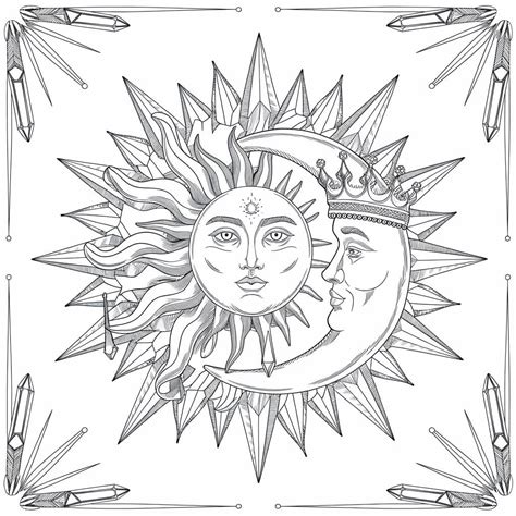 Boho Sun and Moon coloring page - Download, Print or Color Online for Free