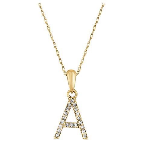 14 Karat Yellow Gold 0.06 Carat Diamond Initial Pendant Necklace ...