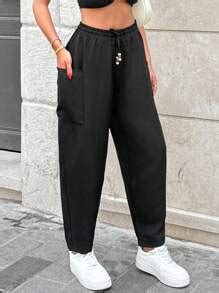 SHEIN Women Casual Baloon Fit With Elastic Drawstring Waistband Pants ...