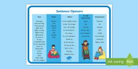 Sentence Opener Word Mat