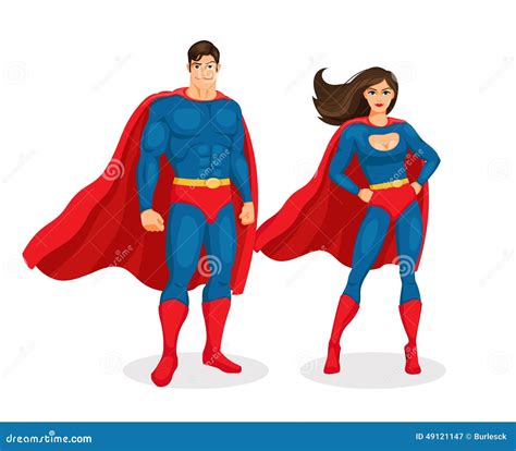 Superhero Couple Standing Together Silhouette Vector Illustration ...