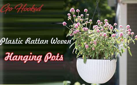 Go Hooked 7.1" Plastic Rattan Hanging Basket/Hanging Pots with Metal ...