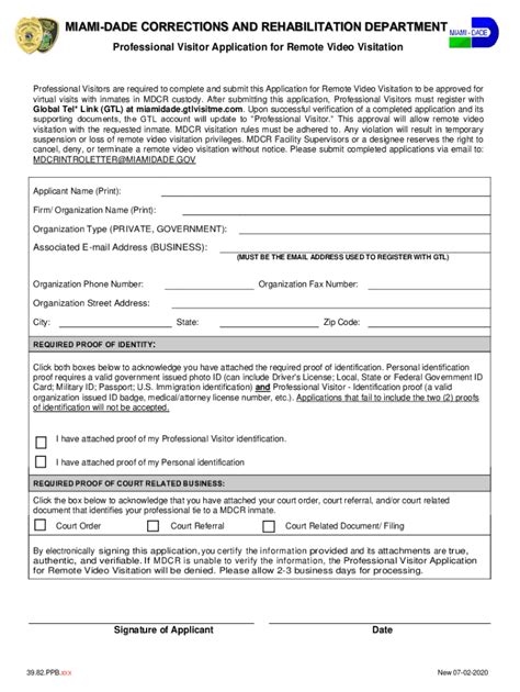 Fillable Online Professional Visitor Application for Remote Video ...
