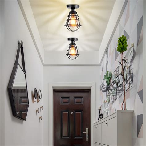 Buy Vintage Semi Flush Mount Ceiling Light, Asnxcju Industrial Black ...