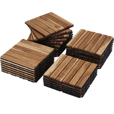 BTMWAY Solid Wood Patio Deck Tiles, Pack of 30, 12"x12" Square ...
