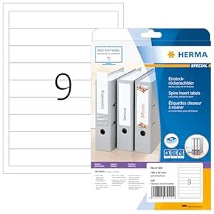 HERMA Printable Lever Arch File Inserts, 9 Inserts Per A4 Sheet, 225 ...