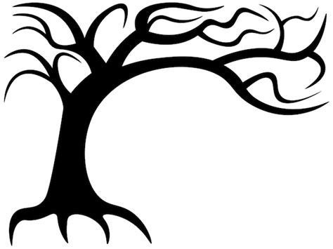 Schwarze Silhouette eines knorrigen, trockenen, kahlen Baumes auf ...