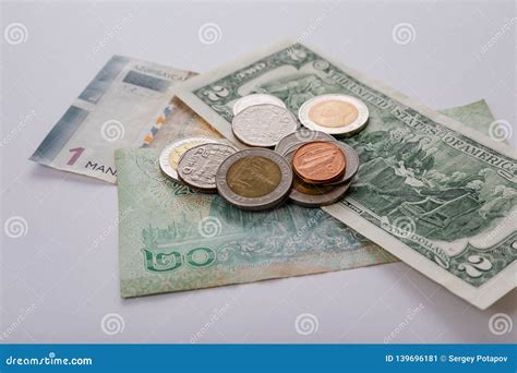 National Currency of Different Countries. Banknotes and Coins Stock ...