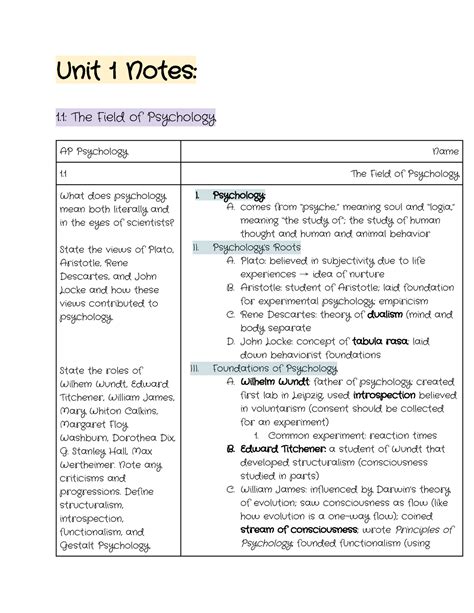 UNIT 1 Psych Notes - Unit 1 Notes: 1: The Field of Psychology AP ...