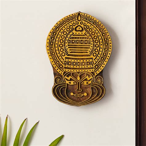ExclusiveLane 'Kathakali' Hand Carved Wooden Blocks Hanging Wall Décor ...