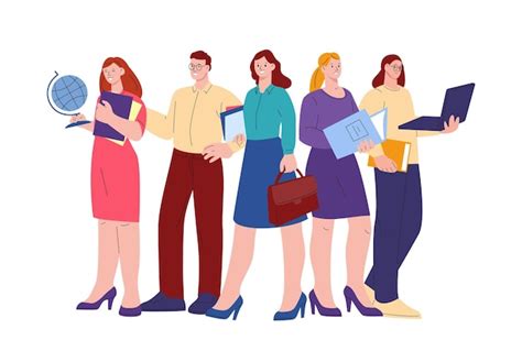 Young teachers group characters people in uniform office and school ...