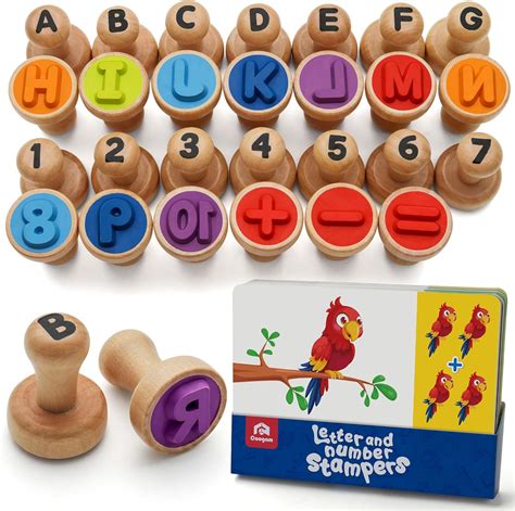 Coogam Wooden Alphabet Number Stamp Flashcard, ABC Spelling Letter ...