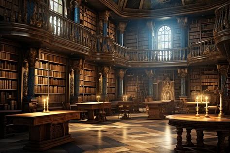 A library with a large bookcase with a large window above it | Premium ...