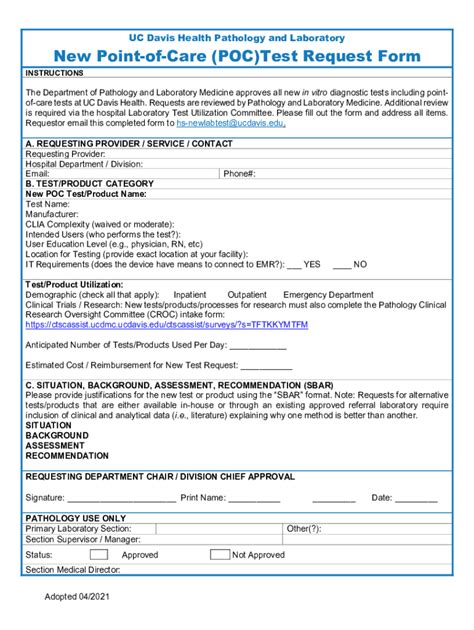 Fillable Online New Point-of-Care (POC)Test Request Form UC Davis ...