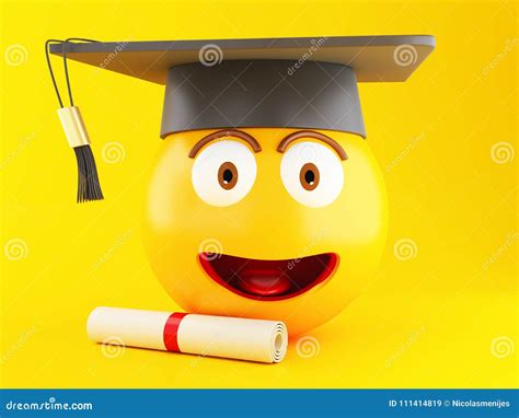 3d Graduation Emoji with Graduation Cap and Diploma. Stock Illustration ...