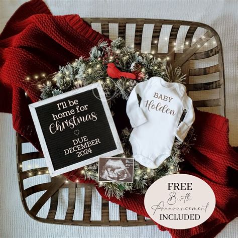 December Baby Announcement Christmas Pregnancy Announcement I'll Be Home for Christmas Baby ...