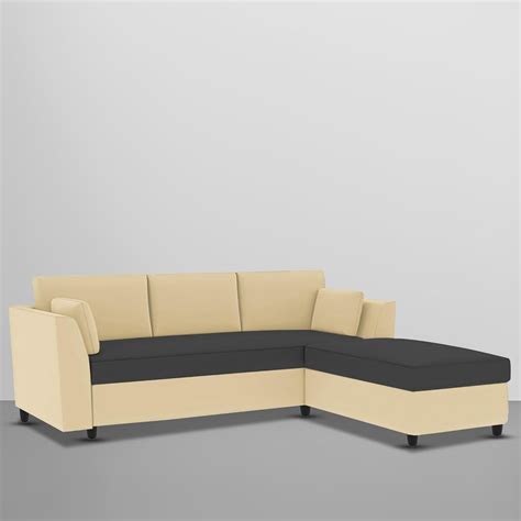 Blustin RHS 4 Seater L Shape Sofa Set for Living Room (Cream Black Fab
