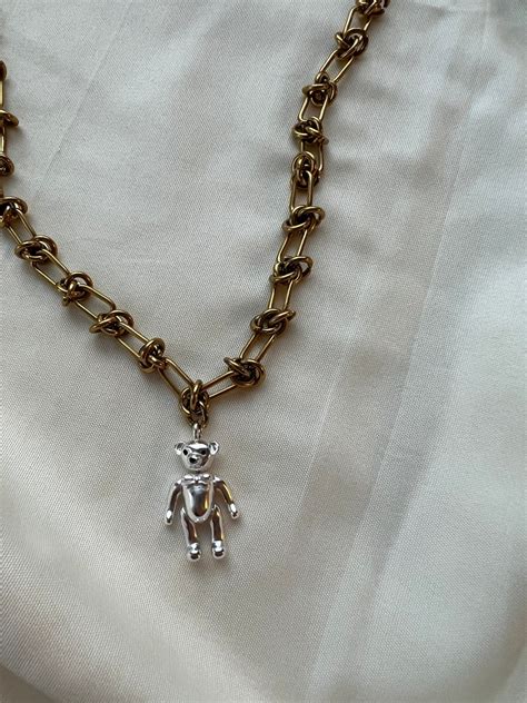 Silver Teddy Bear Necklace / Mixed Metals Necklace / Statement Necklace ...