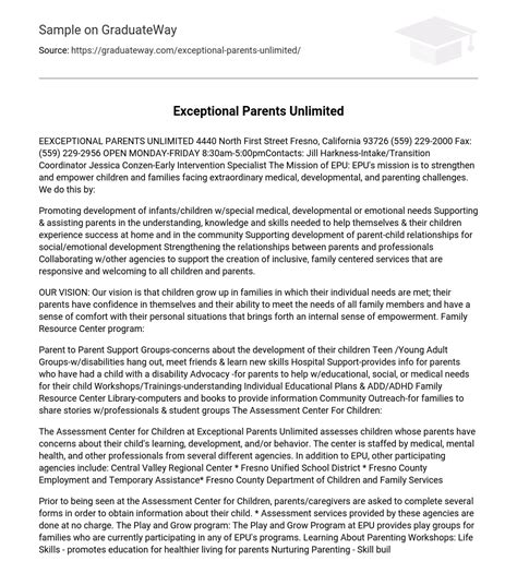 ⇉Exceptional Parents Unlimited Essay Example | GraduateWay