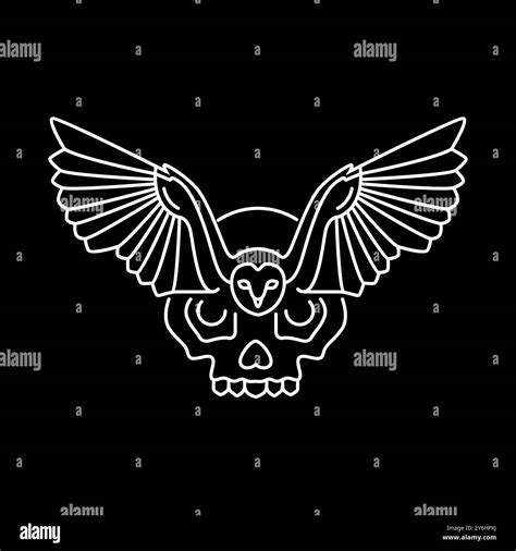 barn owl fly wings hunter freedom with skull cranium line style logo ...