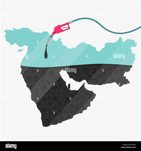 Map of Middle East being fueled by oil. Gas pump fueled map. On the map ...