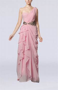 Gowns For Wedding Guests by Baby Pink One Shoulder Sleeveless Floor Length Gowns For Wedding Guests