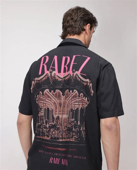 Rare Rabbit Men's Caro-S Black Cotton Graphic Print Boxy Fit Half Slee