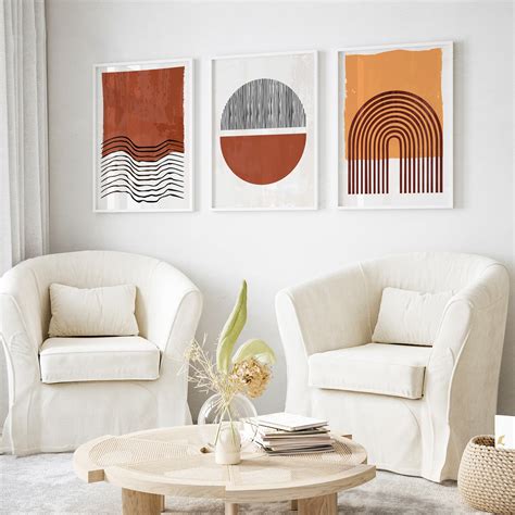 Abstract Geometric Art Set of 3, Modern Wall Art, Mid-Century Art, Boh ...