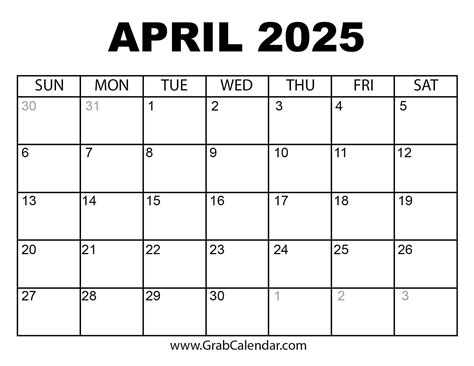 Printable April 2025 Calendar
