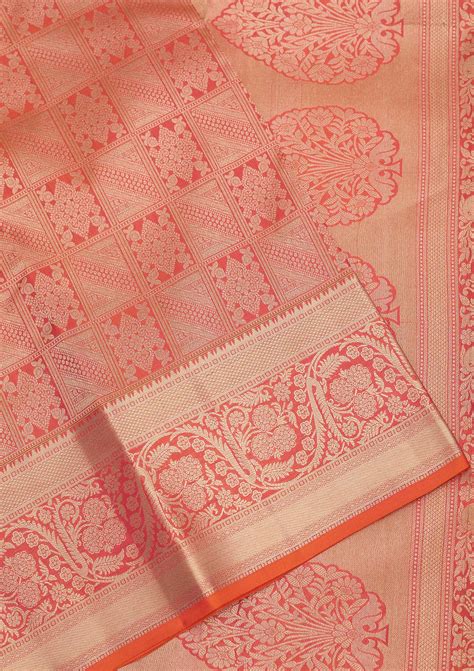 Buy Orange Zariwork Pure Silk Saree - Koskii