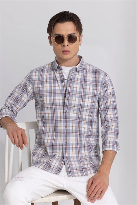 Buy Men's Celestial Check Grey Shirt Online | SNITCH
