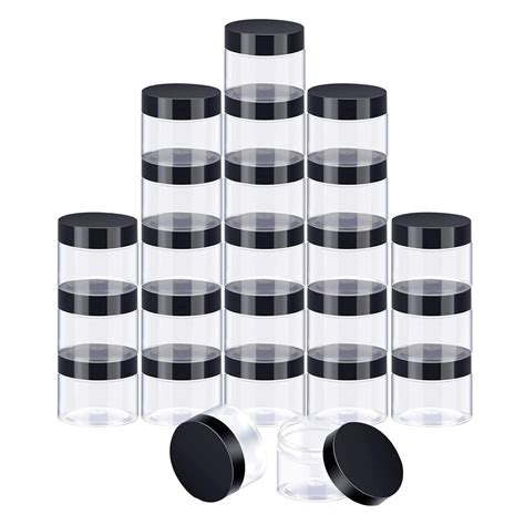 24 Pack Clear Plastic Round Storage Jars Wide-Mouth Plastic Containers ...