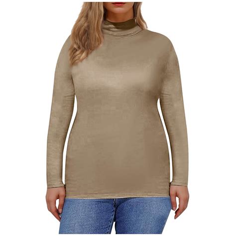 ZQGJB Plus Size Women's Mock Turtle Neck Slim Fit Long Sleeve T Shirt ...
