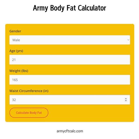 New Army Body Fat Calculator (Circumference-Based Tape) - Army CFT Training